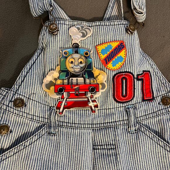 Y2K Thomas The Tank Engine Overalls Boys 2T Blue Stripe Train 2007 Embroidered - Picture 3 of 6